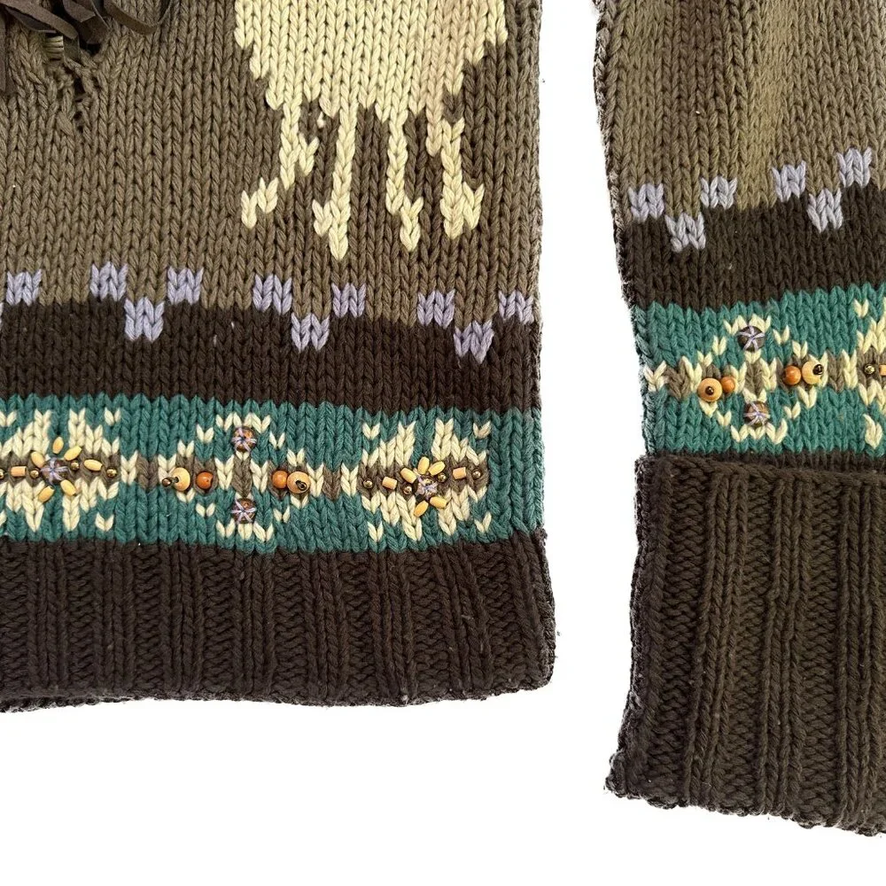 LaROK Woodsman Beaded Lace Up Reindeer Wool Sweater aso Jessica Simpson S - Picture 8 of 16